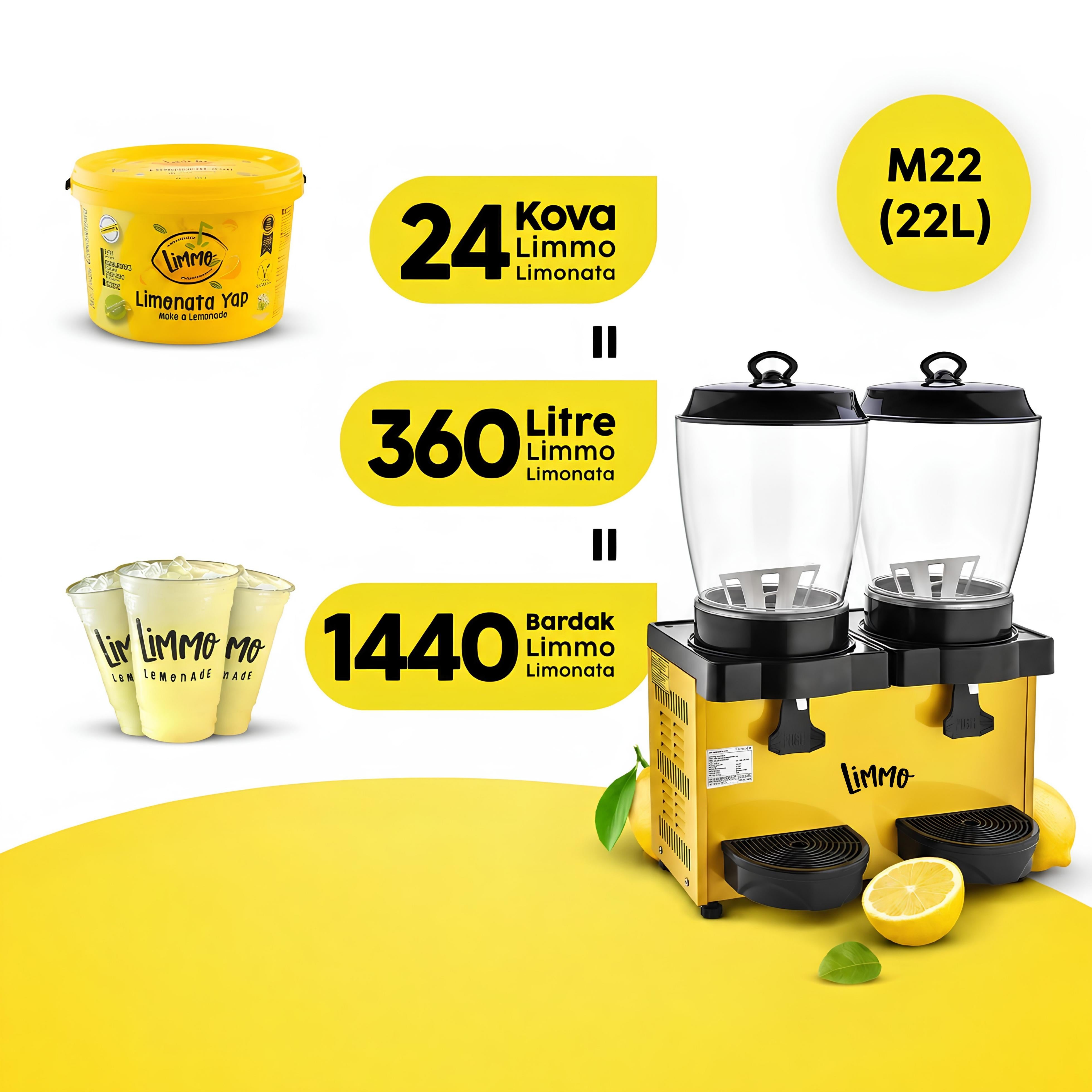 Lemonade Dispenser 10 LT TWIN 10 + 10 MM20.AY + Limmo Classic Lemonade 2 LT x 24 Units