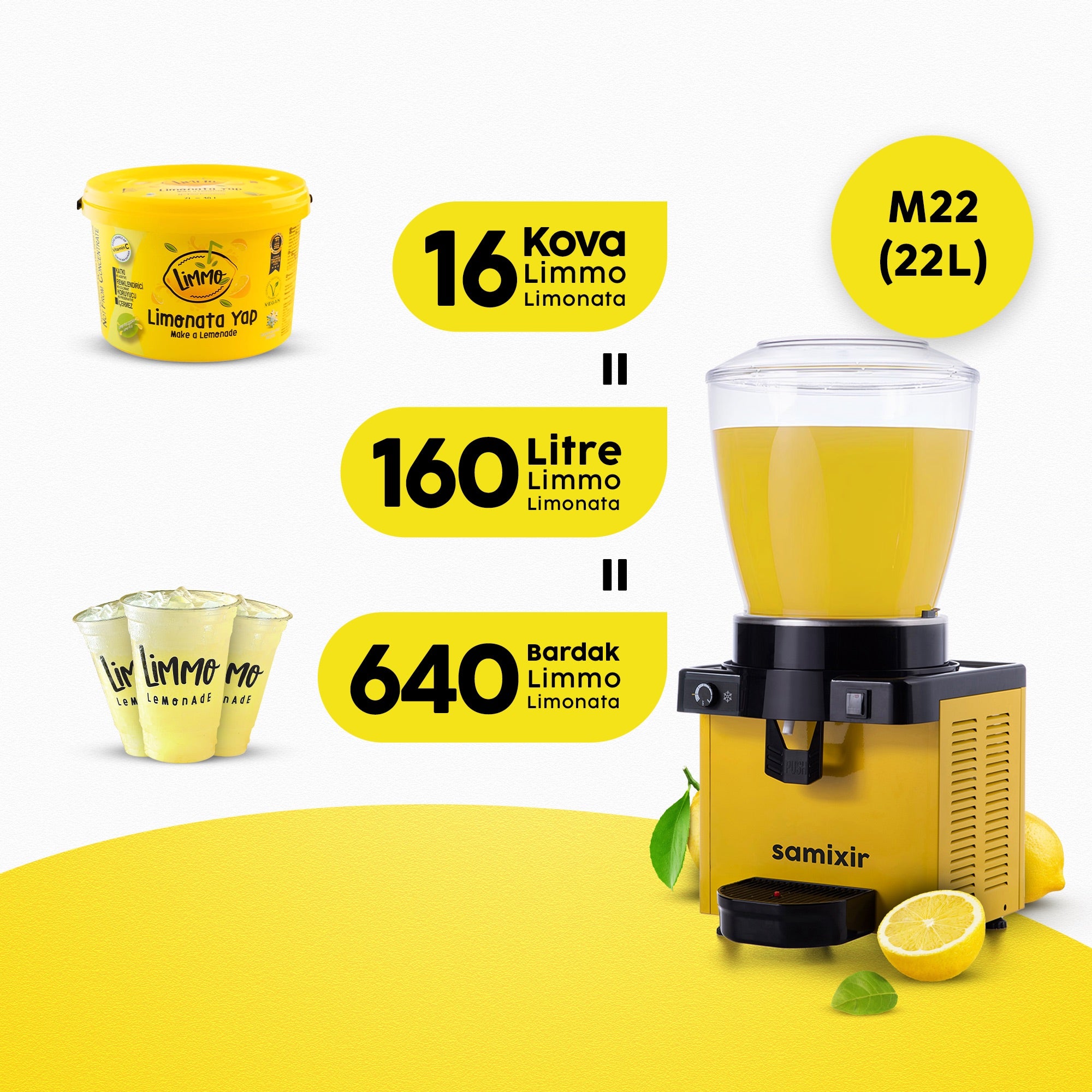 Limonata Şerbetlik M22.AY Makine + Limmo Limonata Klasik 2LT x 16 (Adet)