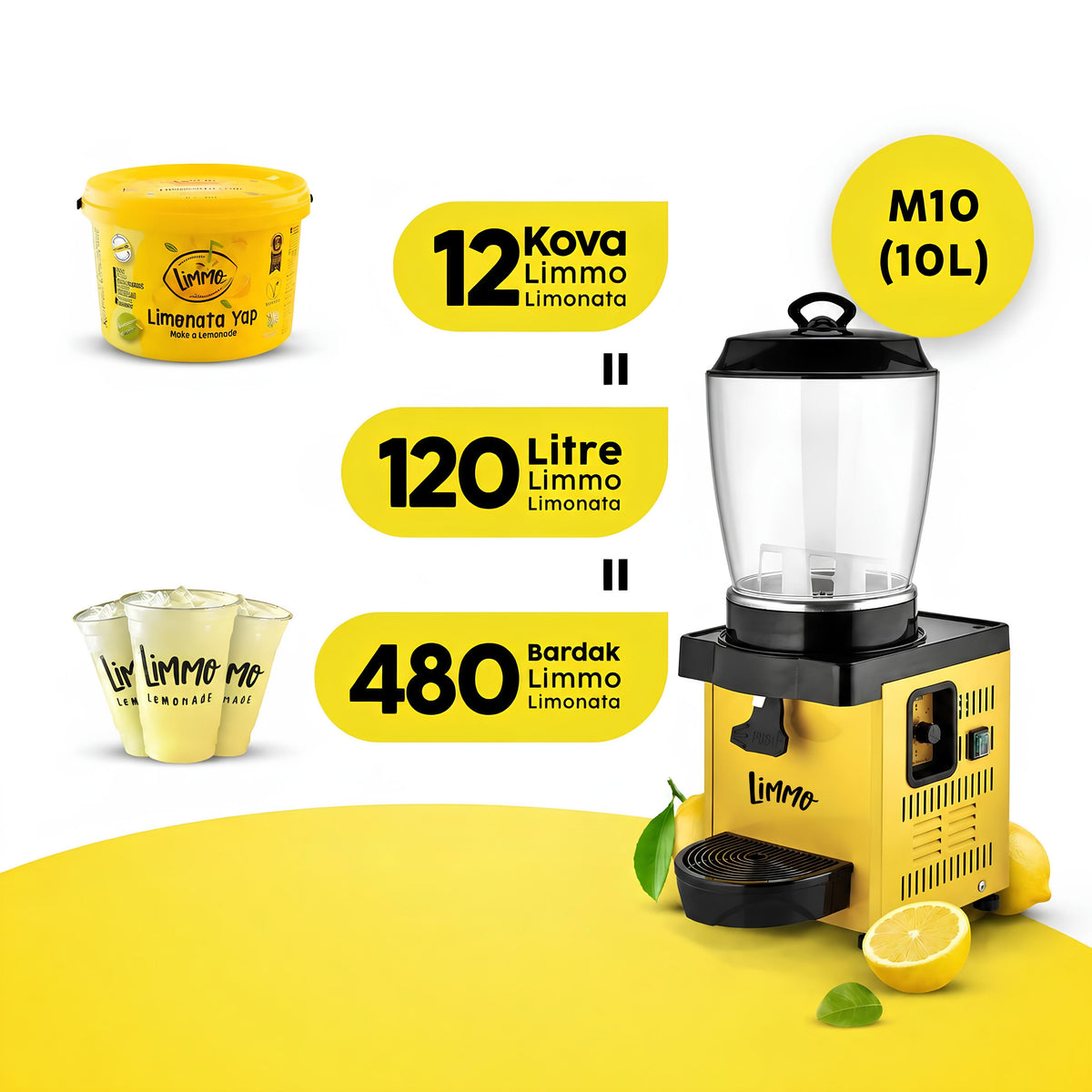 Limonata Şerbetlik 12 LT Makine + Limmo Limonata Klasik 2 LT x 12 (Adet)