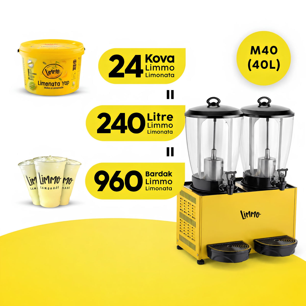 Limonata Şerbetlik 20+20 40 LT Makine + Limmo Limonata Klasik 2LT x 24 (Adet)
